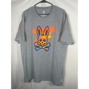 Psycho Bunny Men's Pima Cotton Short Sleeve T Shirt Gray Skull Logo Size 8 XL